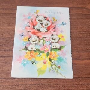 Vintage Floral Greeting Card with Puppies